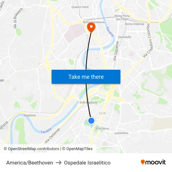 America/Beethoven to Ospedale Israelitico map