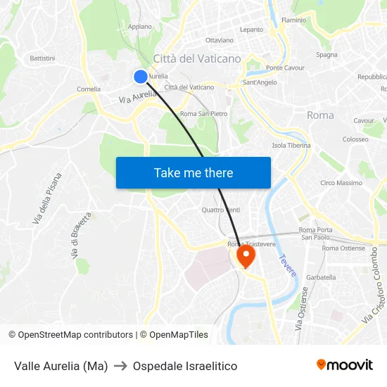 Valle Aurelia (Ma) to Ospedale Israelitico map