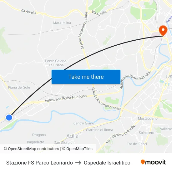 Stazione FS Parco Leonardo to Ospedale Israelitico map