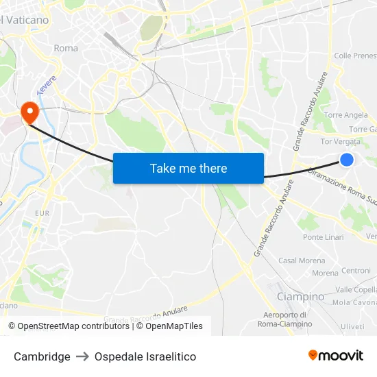 Cambridge to Ospedale Israelitico map