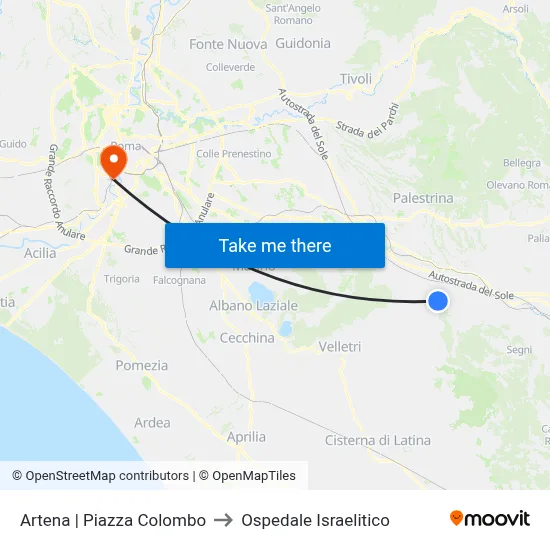 Artena | Piazza Colombo to Ospedale Israelitico map