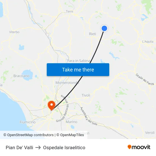 Pian De' Valli to Ospedale Israelitico map