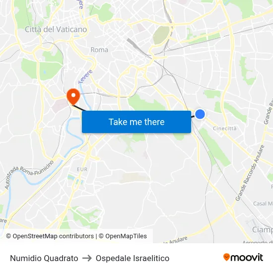 Numidio Quadrato to Ospedale Israelitico map