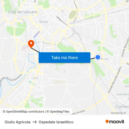 Giulio Agricola to Ospedale Israelitico map