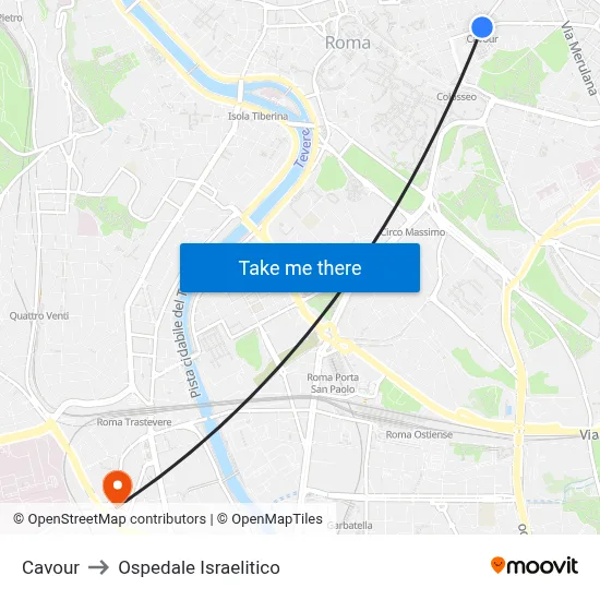 Cavour to Ospedale Israelitico map