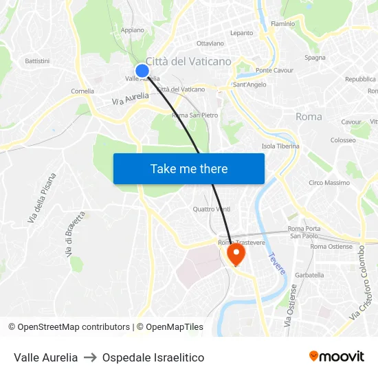 Valle Aurelia to Ospedale Israelitico map