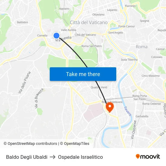 Baldo Degli Ubaldi to Ospedale Israelitico map