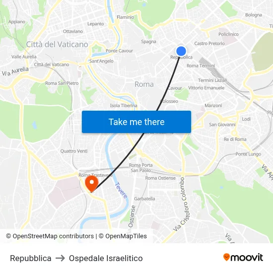 Repubblica to Ospedale Israelitico map