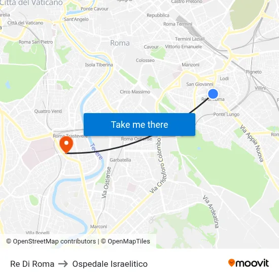 Re Di Roma to Ospedale Israelitico map