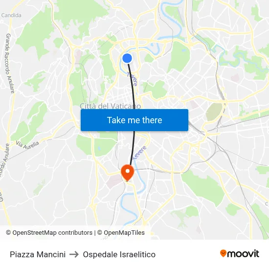 Piazza Mancini to Ospedale Israelitico map