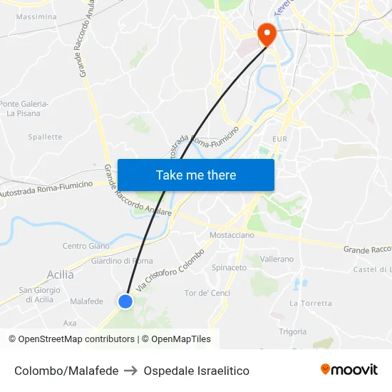 Colombo/Malafede to Ospedale Israelitico map