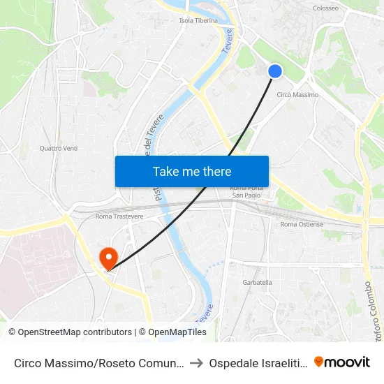 Circo Massimo/Roseto Comunale to Ospedale Israelitico map