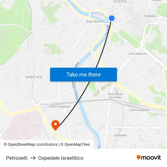 Petroselli to Ospedale Israelitico map