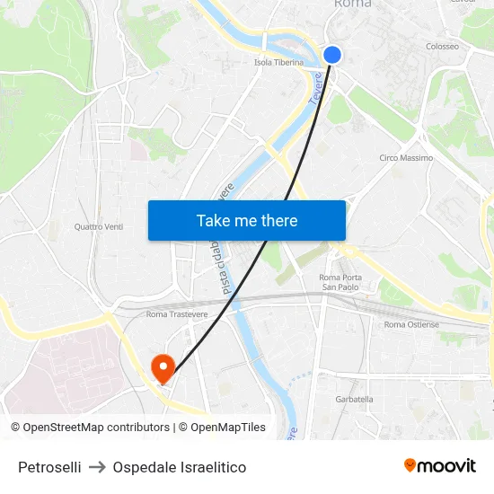 Petroselli to Ospedale Israelitico map