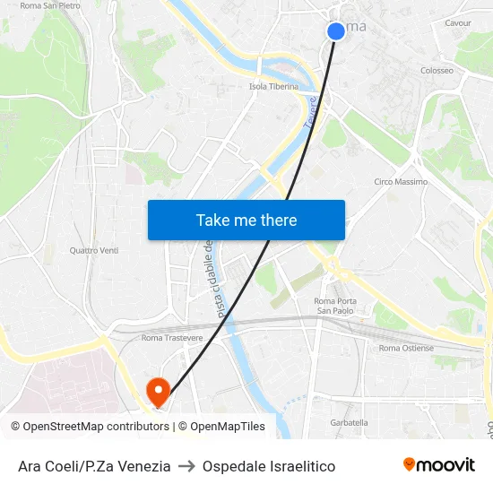 Ara Coeli/P.Za Venezia to Ospedale Israelitico map