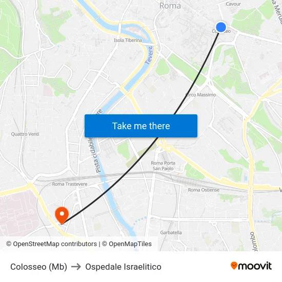 Colosseo (Mb) to Ospedale Israelitico map