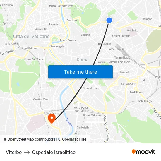 Viterbo to Ospedale Israelitico map