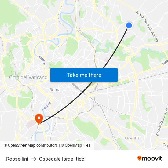 Rossellini to Ospedale Israelitico map
