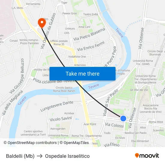 Baldelli (Mb) to Ospedale Israelitico map