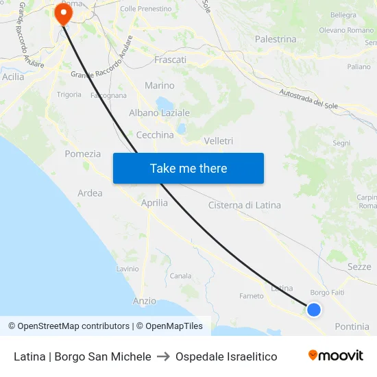 Latina | Borgo San Michele to Ospedale Israelitico map