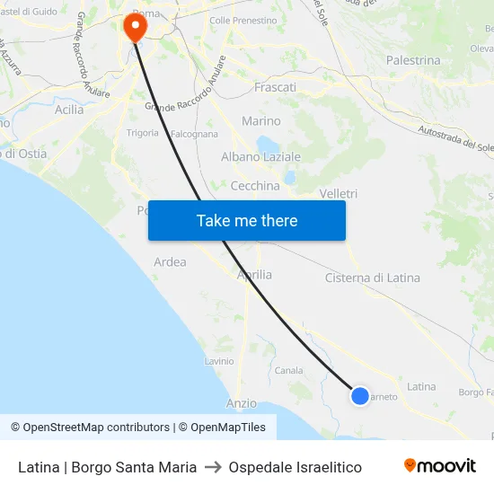 Latina | Borgo Santa Maria to Ospedale Israelitico map