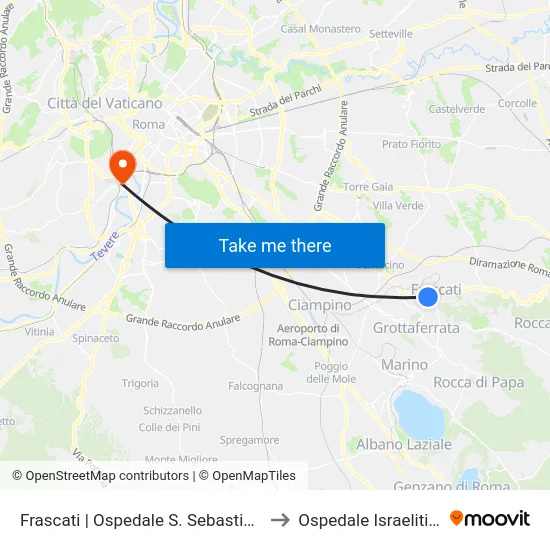 Frascati | Ospedale S. Sebastiano to Ospedale Israelitico map