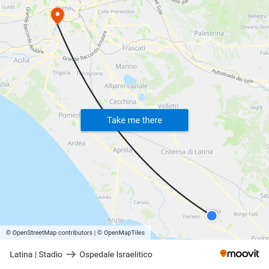 Latina | Stadio to Ospedale Israelitico map