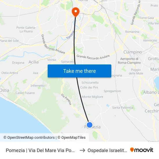 Pomezia | Via Del Mare Via Pontina to Ospedale Israelitico map