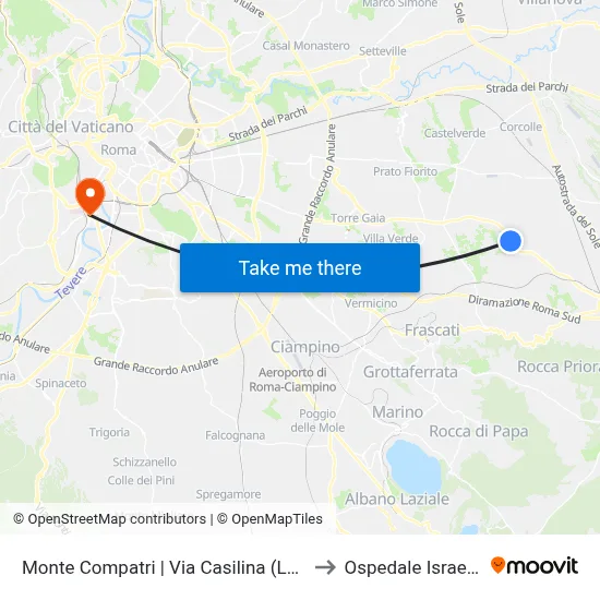 Monte Compatri | Via Casilina (Laghetto) to Ospedale Israelitico map