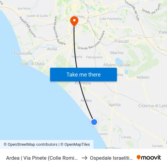 Ardea | Via Pinete (Colle Romito) to Ospedale Israelitico map