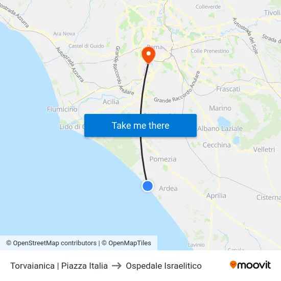 Torvaianica | Piazza Italia to Ospedale Israelitico map