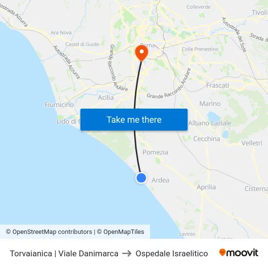 Torvaianica | Viale Danimarca to Ospedale Israelitico map