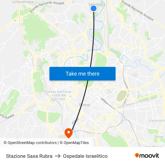 Saxa Rubra Station to Israelitic Hospital map