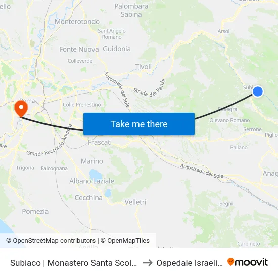 Subiaco | Santa Scolastica Monastery to Israelitic Hospital map