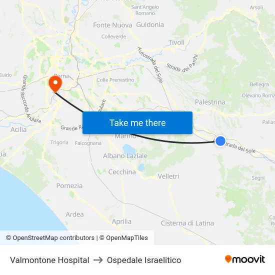 Valmontone Hospital to Ospedale Israelitico map