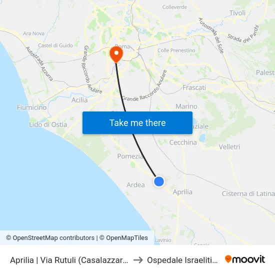 Aprilia | Via Rutuli (Casalazzara) to Ospedale Israelitico map