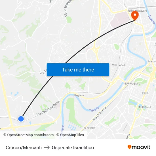 Crocco/Mercanti to Ospedale Israelitico map