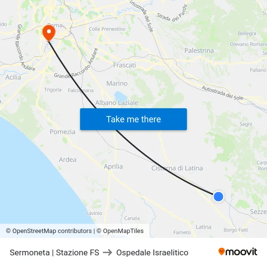 Sermoneta | Stazione FS to Ospedale Israelitico map