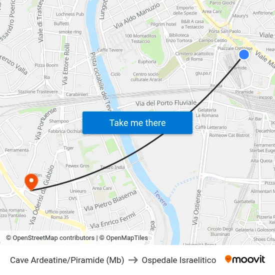 Cave Ardeatine/Pyramid (Mb) to Israelitic Hospital map