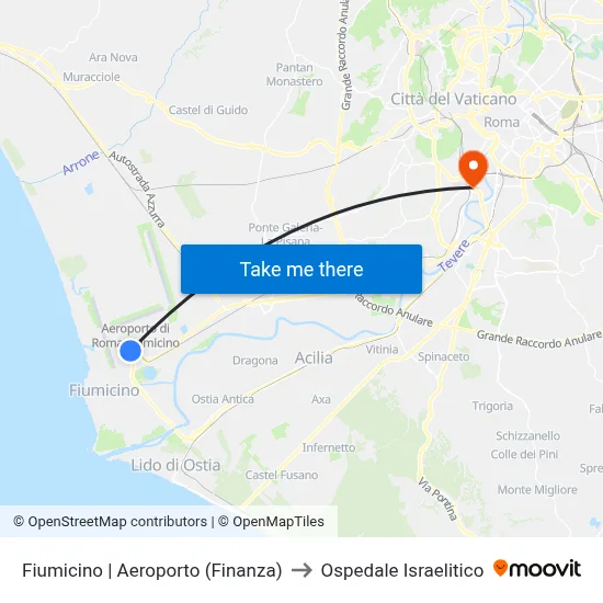 Fiumicino | Aeroporto (Finanza) to Ospedale Israelitico map