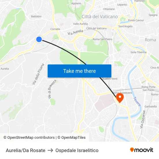 Aurelia/Da Rosate to Israelitic Hospital map