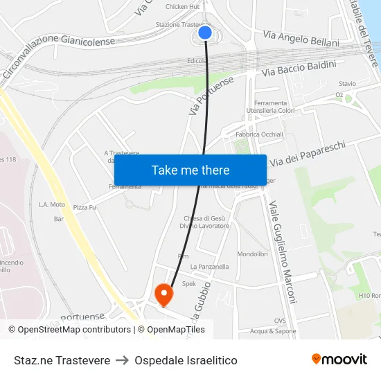 Staz.ne Trastevere to Ospedale Israelitico map