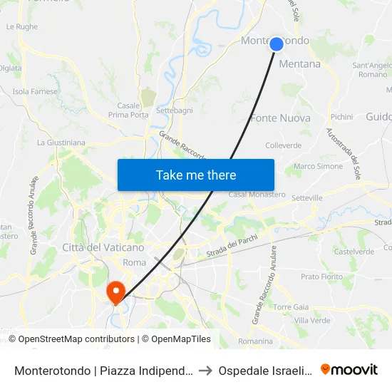 Monterotondo | Piazza Indipendenza to Ospedale Israelitico map
