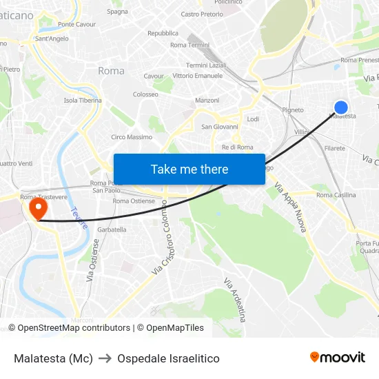 Malatesta (Mc) to Ospedale Israelitico map