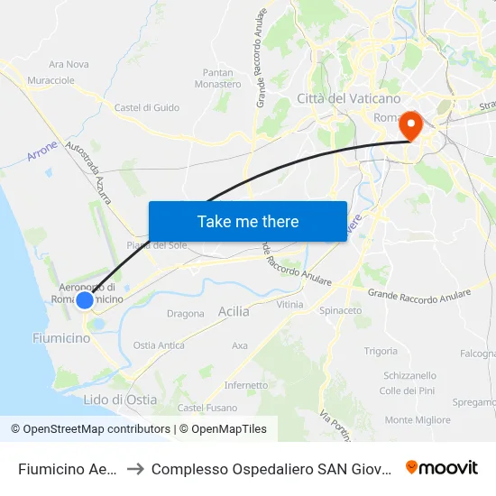 Fiumicino Aeroporto to Complesso Ospedaliero SAN Giovanni Addolorata map