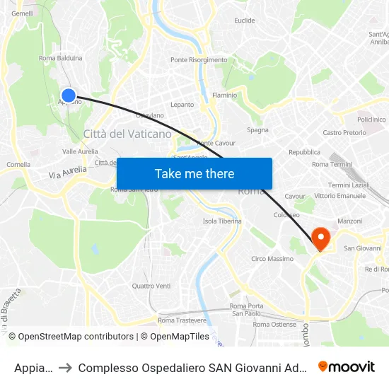 Appiano to San Giovanni Addolorata Hospital Complex map