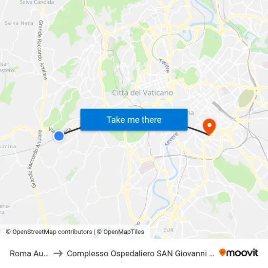 Roma Aurelia to San Giovanni Addolorata Hospital Complex map