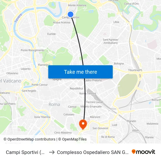 Sports Fields (On Request) to San Giovanni Addolorata Hospital Complex map