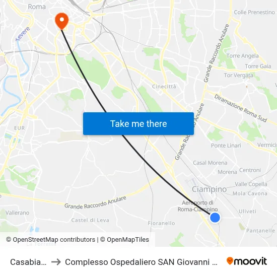 Casabianca to San Giovanni Addolorata Hospital Complex map