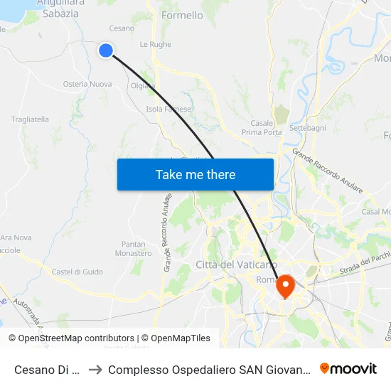 Cesano Di Roma to San Giovanni Addolorata Hospital Complex map